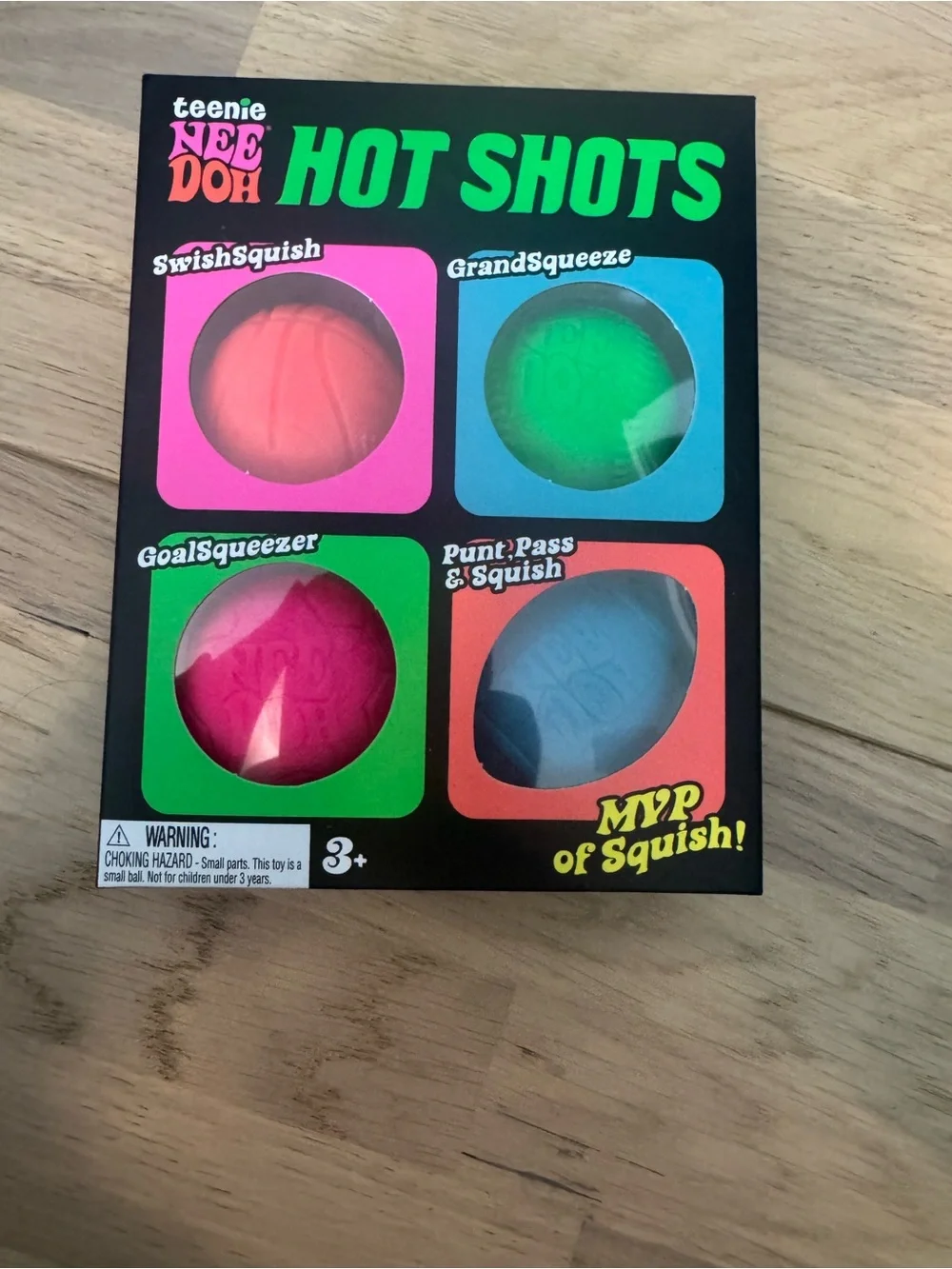 Needoh Hot Shots Kids Squish Ball Set - Pink, Green, Red, Blue